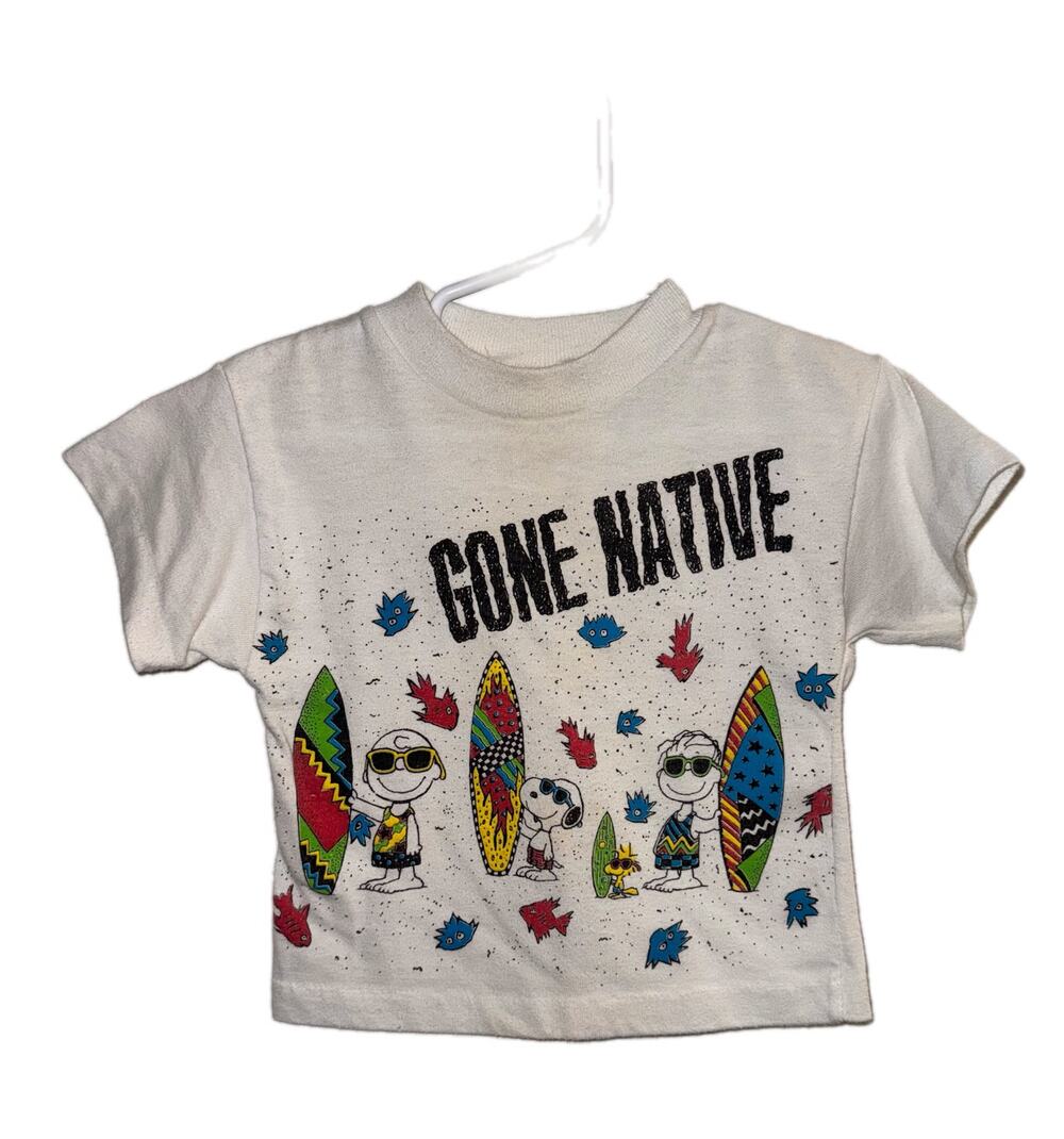 Vintage 80s Peanuts Snoopy Surf Graphic T-Shirt Toddler Single Stitch Size 2T